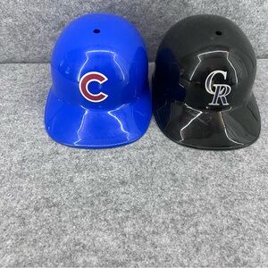 Vintage Plastic Baseball Helmets Chicago Cubs And Colorado Rockies. Made in USA